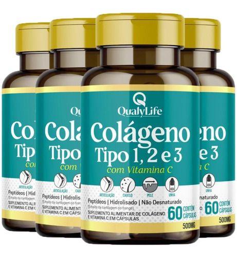 Imagem de Colágeno Tipo 1,2 E 3 Vitamina C 4 X 60 Cápsulas Qualylife