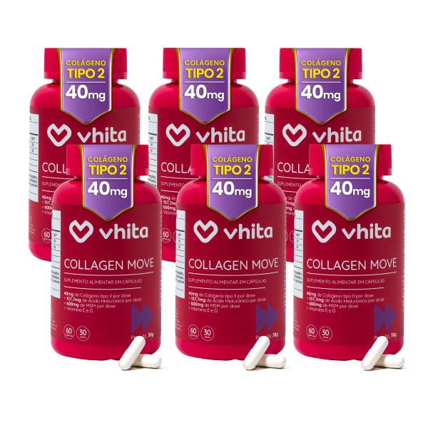 Imagem de Colágeno Tipo 2 Com Ácido Hialurônico MSM e Vitaminas Para Articulações 60 cápsulas Vhita 6 unidades