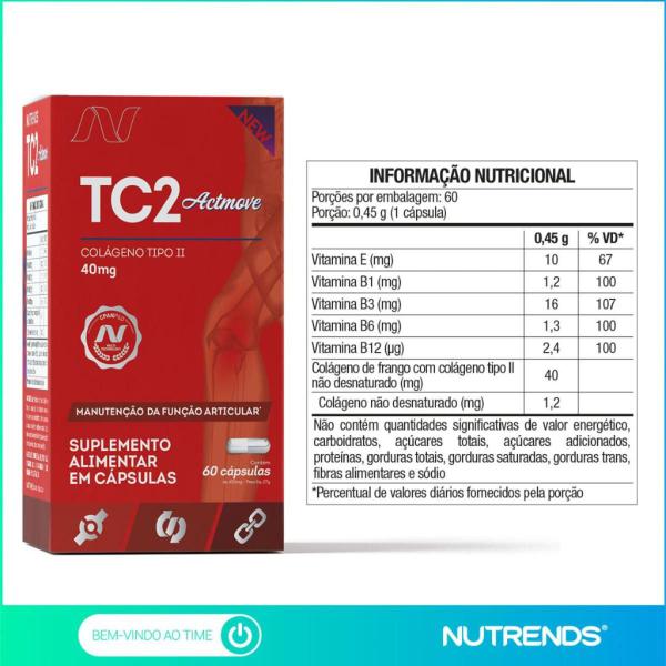 Imagem de Colágeno Tipo 2 Tc2 Actmove 40mg 60 Cápsulas Nutrends - Kit 03 Unidades