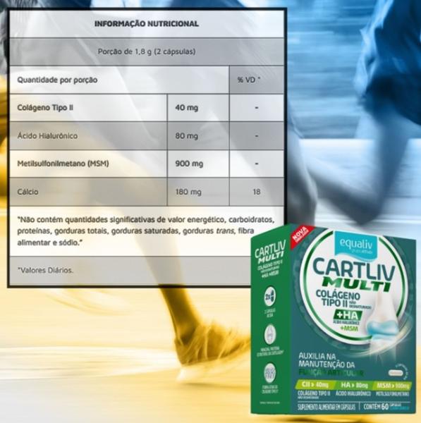 Imagem de Colageno Tipo II 40 mg CartLiv Multi + HA + MSM Colageno Tipo 2 com 60 capsulas-Equaliv