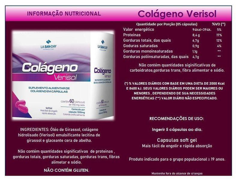 Imagem de Colágeno Verisol 1750mg 60 Cápsulas Softgel La San Day