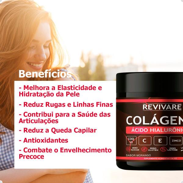 Imagem de Colageno Verisol + Acido Hialuronico + Biotina + COQ10 + Silicio 300g Morango Pele Cabelos Unhas Vitalidade Beleza - Revivare