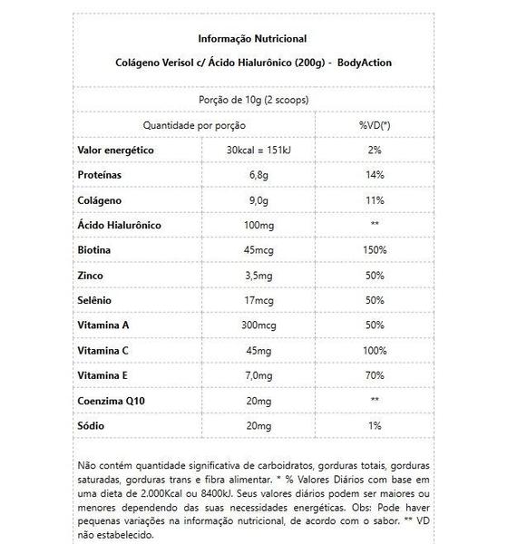 Imagem de Colágeno Verisol c/ Ácido Hialurônico (200g) - Sabor: Laranja c/ Acerola