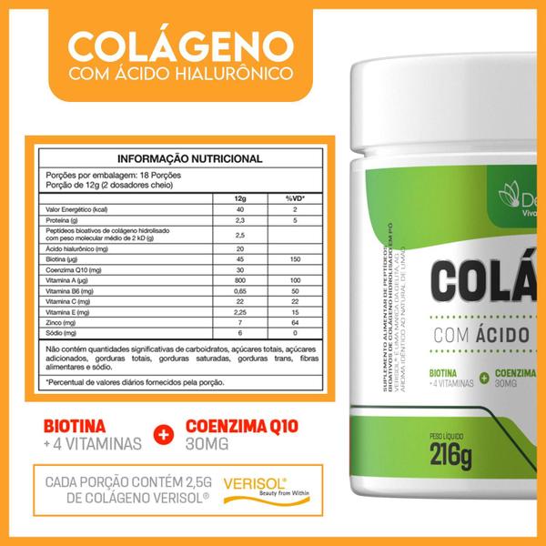 Imagem de Colágeno Verisol Hidrolisado Com Ácido Hialurônico + Coenzima Q10 + Biotina 216g - LANÇAMENTO- Denavita