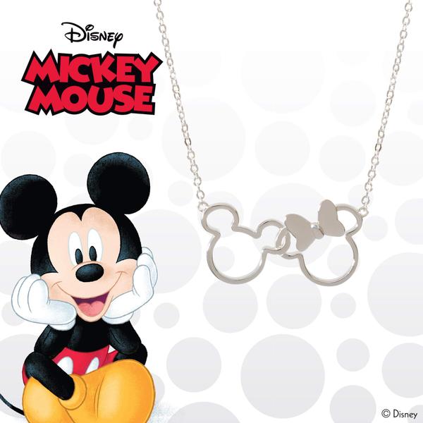 Imagem de Colar Disney Mickey e Minnie Mouse banhado a prata 18cm