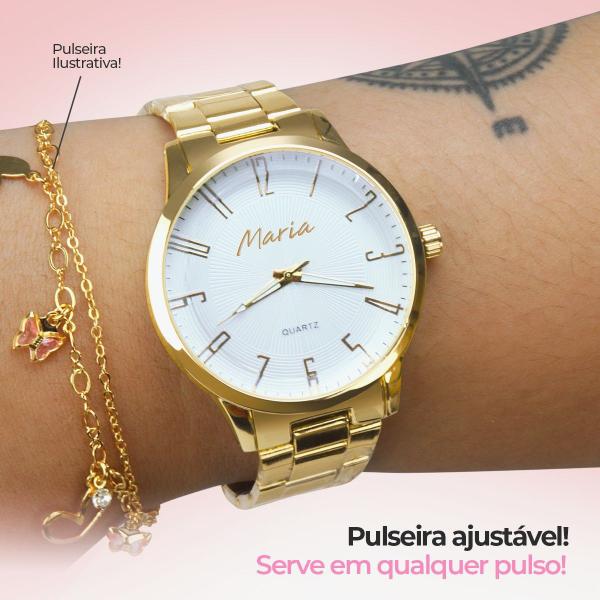 Imagem de Colar escama ouro + pulseira + relogio feminino dourado banhado social qualidade premium presente