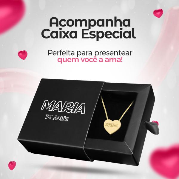 Imagem de Colar feminino dourado aço + pingente personalize coração edição limitada moda casual caixa premium