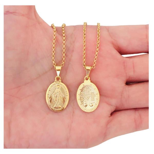 Imagem de Colar Medalha Milagrosa Nossa Senhora Das Graças Banhado a Ouro 18k