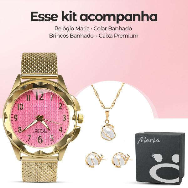 Imagem de Colar + Relógio Feminino Dourado Banhado Ouro + Pulseira