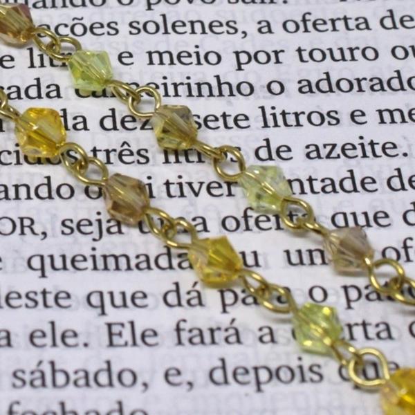 Imagem de Colar terço de cristal Austríaco Amarelo Mesclado 4mm - Folheado à ouro 18k (Terço de pescoço / Terço para pescoço / Rosário de pescoço)