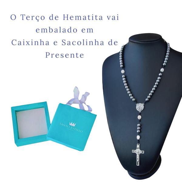 Imagem de Colar Terço De Pescoço Nossa senhora aparecida 52cm Hematita