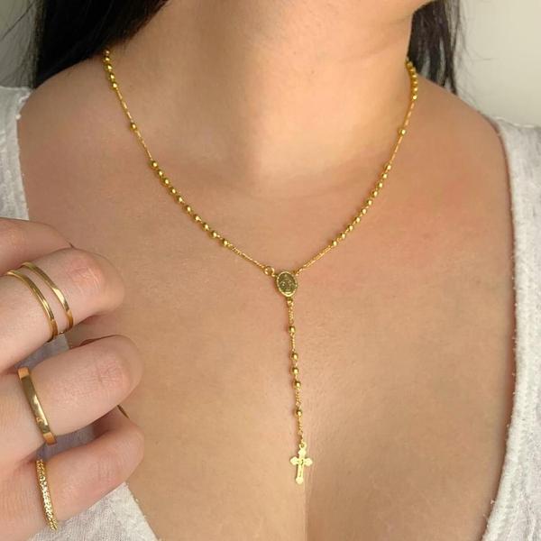 Imagem de Colar Terço Feminino Prata925 Ouro18k Garantia Vitalícia