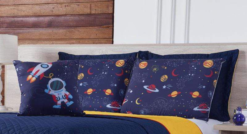 Imagem de Colcha Casal Queen Cama Box Kit Cobre Leito Galaxia 200 Fios ASTRONAUTA