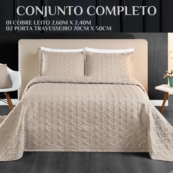 Imagem de Colcha Casal Queen Size Cama Box Kit Cobre Leito Agata