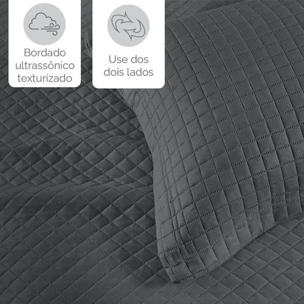 Imagem de Colcha Cobre Leito Casal kit 3 peças Dupla Face Microfibra Soft Ultrassônico - Camesa