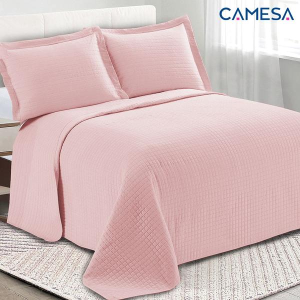 Imagem de Colcha Cobre Leito Casal kit 3 peças Dupla Face Microfibra Soft Ultrassônico - Camesa