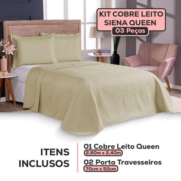 Imagem de Colcha Cobre Leito Casal Queen Dupla Face 200 Fios  3 Peças Com Porta travesseiro Matelado Premium Luxo Siena Roll