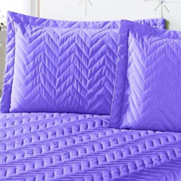 Imagem de Colcha Cobre Leito Clean Cama Quarto Casal 3 Peças Cor Lilás