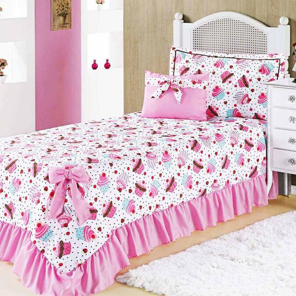 Imagem de Colcha / Cobre Leito Rosa Cupcake Cama Solteiro