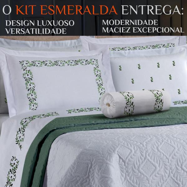 Imagem de Colcha Cobreleito Casal King Size Esmeralda 200 Fios Bordado Benim