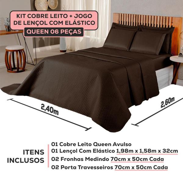 Imagem de Colcha De Cama Casal Queen Size Cobre Leito Matelado Jogo de Lençol Elastico Kit 6 Peças 170 Fios