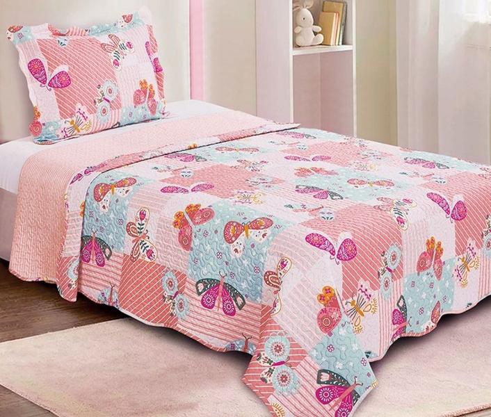 Imagem de Colcha Solteiro Infantil Patchwork Dupla Face 2 Peças Camesa