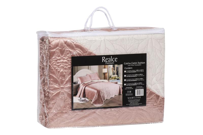 Imagem de Colcha Sultan Cetim Fashion Dupla Face Solteiro 3Pçs 180x24