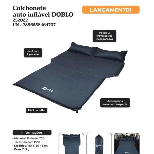 Imagem de Colchao Auto Inflavel Doblo Ntk Casal 1,80m X 1,30m Ideal para Viagens de Carro, Camping e Pesca  Nautika 