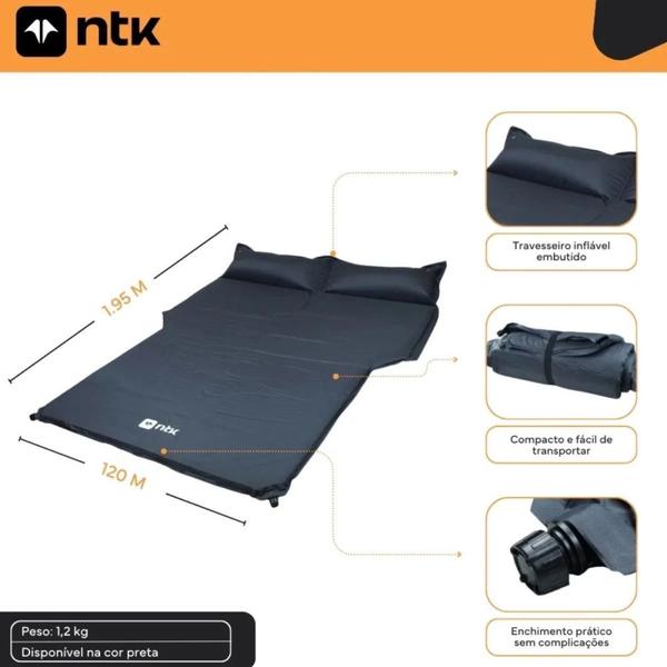 Imagem de Colchao Auto Inflavel Doblo Ntk Casal 1,80m X 1,30m Ideal para Viagens de Carro, Camping e Pesca  Nautika 