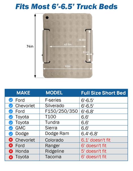 Imagem de Colchão de ar Truck Bed JOYTUTUS em tamanho real para caminhão de 6-6,5 pés