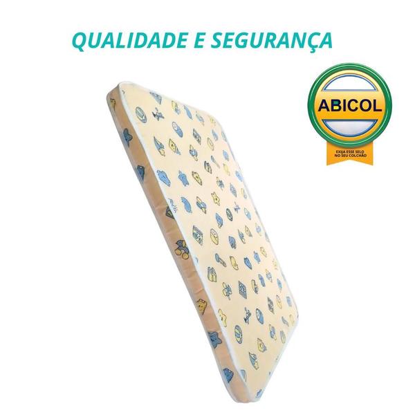 Imagem de Colchão de Berço Bebê com Lençol de Algodão Ajustável Branco 130x70cm