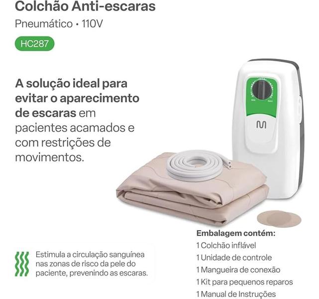 Imagem de Colchão Elétrico Pneumático Casca De Ovo Anti Escara Para Acamado 110V Com Urinol Papagaio De 1 Litro