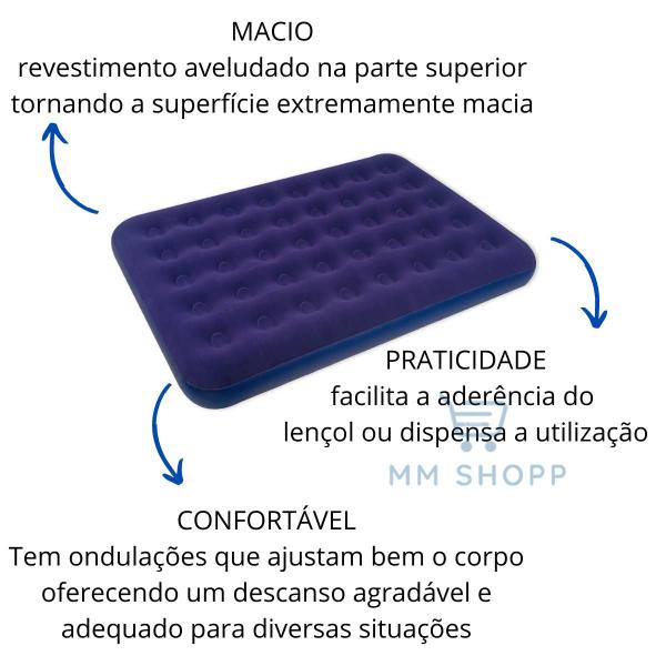 Imagem de Colchão Inflável Ar Casal 191x22x137cm Dormir Colchonete Coxão Camping Acapamento Barraca