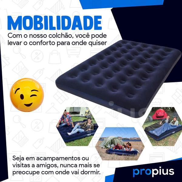 Imagem de Colchão Inflável Casal 191x22x137cm Camping Elevado Cama Multiuso Acampamento Aguenta Grande Portátil Confort Reforçado