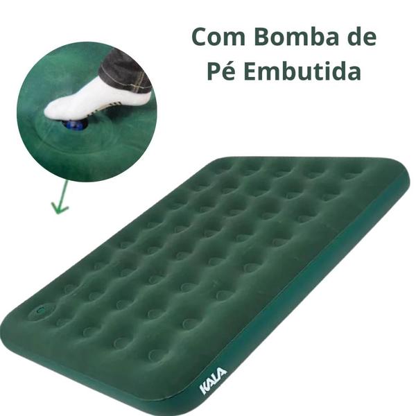 Imagem de Colchao Inflavel Casal Kala com Inflador de Pe Camping Pesca Verde