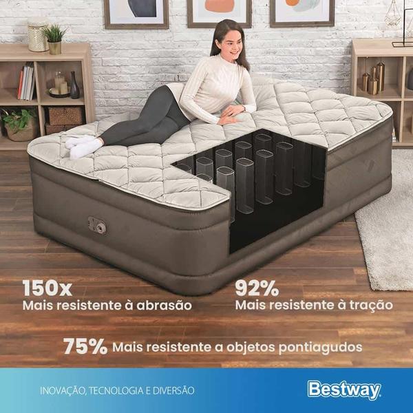 Imagem de Colchão Inflável Casal Queen Duvet 350kg + Bomba Embutida 110V/220V + Bolsa Bestway