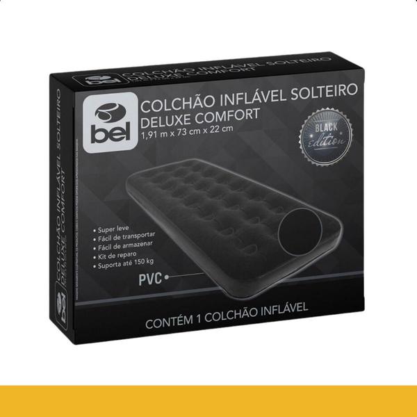 Imagem de Colchão Inflável de Ar DeluxComfort Preto Bel Resistente Doméstico, Camping ou Viagens Suporta 300kg