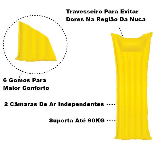 Imagem de Colchão inflável flutuante amarelo piscina praia até 90kg - MOR