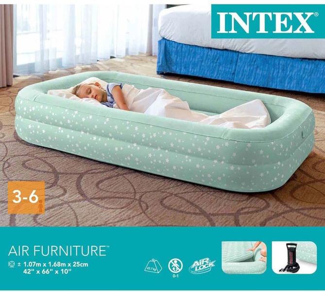 Imagem de Colchão Inflável Infantil Intex Noite Feliz com Bomba de Inflar Berço VERDE CLARO COM ESTRELAS 66810