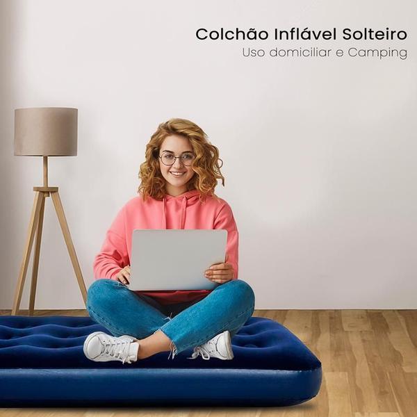Colchão Inflável Solteiro Camping Praia + 1 Travesseiro - OMEGA Imagem de Colchão Inflável Solteiro Camping Praia + 1 Travesseiro