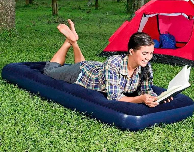 Colchão Inflável Solteiro Camping Praia + 1 Travesseiro - OMEGA Imagem de Colchão Inflável Solteiro Camping Praia + 1 Travesseiro