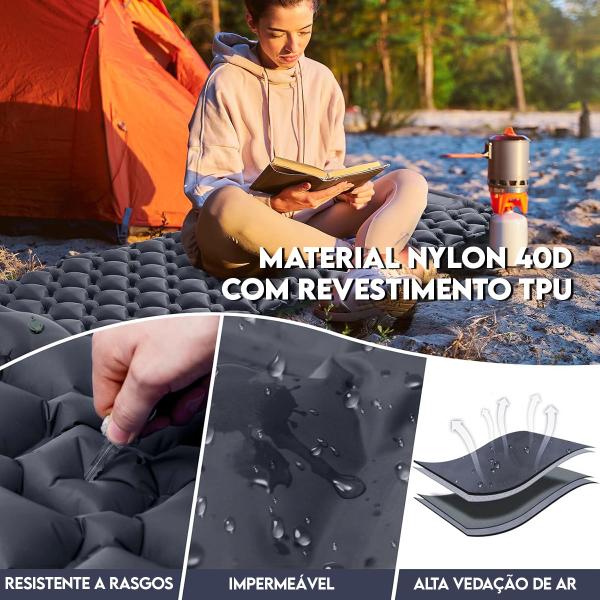 Imagem de Colchão Inflável Solteiro Compacto Camping Acampamento Viagem Ao Ar Livre Bomba Embutida Travesseiro Almofada 190cm