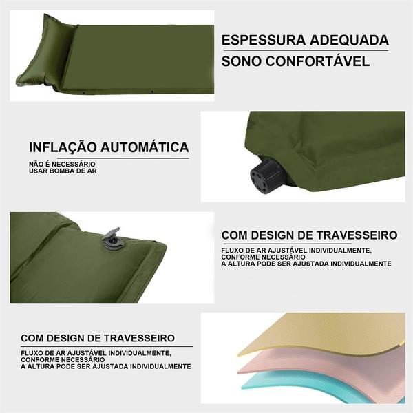 Imagem de Colchão Inflável Solteiro Dobrável Com Bomba de Ar Automática Embutida Travesseiro Para Viagem  Camping