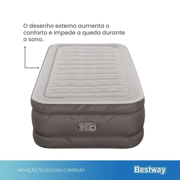 Imagem de Colchão Inflável Solteiro Twin Fortech Plus 180kg + Bomba Embutida + Bolsa Bestway