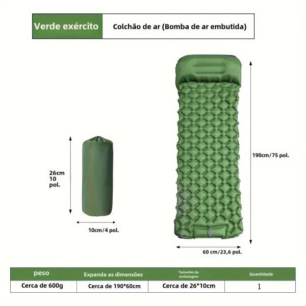 Imagem de Colchão Inflável Ultraleve para Camping com Bomba e Travesseiros Integrados