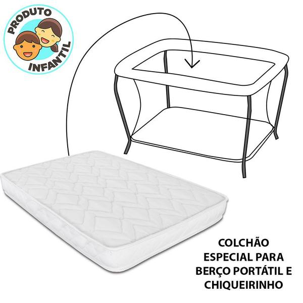 Imagem de Colchão Para Mini Berço Desmontável Chiqueirinho Cercadinho 100x70x6cm + Lençol Avulso Antialérgico com Elástico Impermeável - BF Colchões