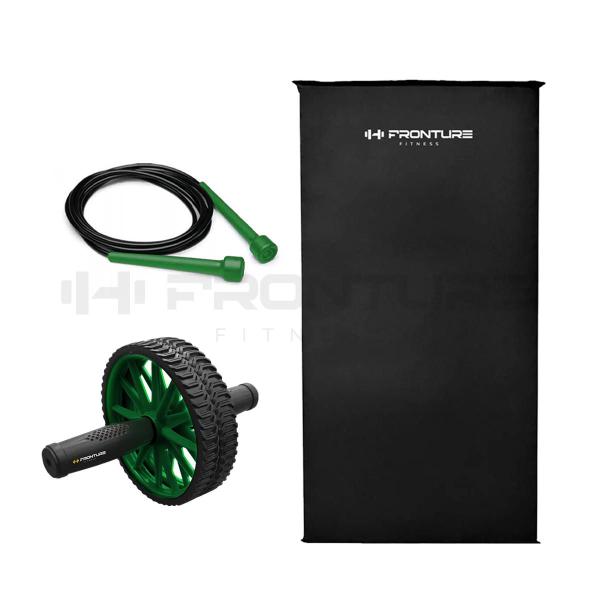 Imagem de Colchonete De Academia/treino + Corda De Pular + Roda Abdominal Profissional Fitness KIT VERDE