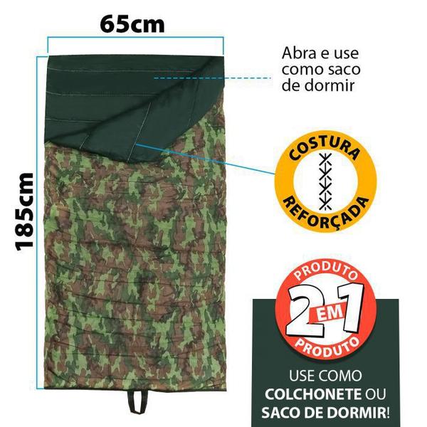 Imagem de Colchonete e saco de dormir 2 em 1 acampamento trilha ar livre montanha camuflado parques (duo-camp)