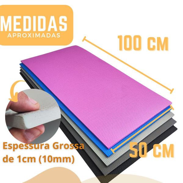 Imagem de Colchonete EVA 100X50cm Altura Grossa 10MM Diversas Cores Cinza Preto Azul Rosa para Academia Atividades Físicas Exercícios Yoga Cross Anti Impacto