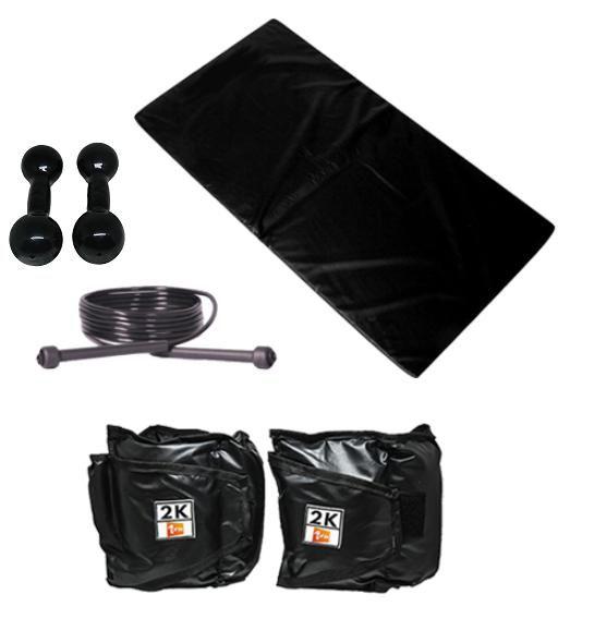 Imagem de Colchonete Preto+ Corda+ Par Caneleira 2kg+ Par Halter 2kg